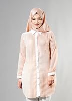 Vêtements hijab POUDRE T 3590 S-VUP Çizgili Erkek Yaka Tunik