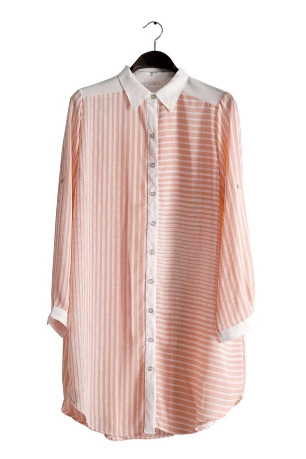 Vêtements hijab  T 3590 S-VUP Çizgili Erkek Yaka Tunik - TRENDTESETTÜR