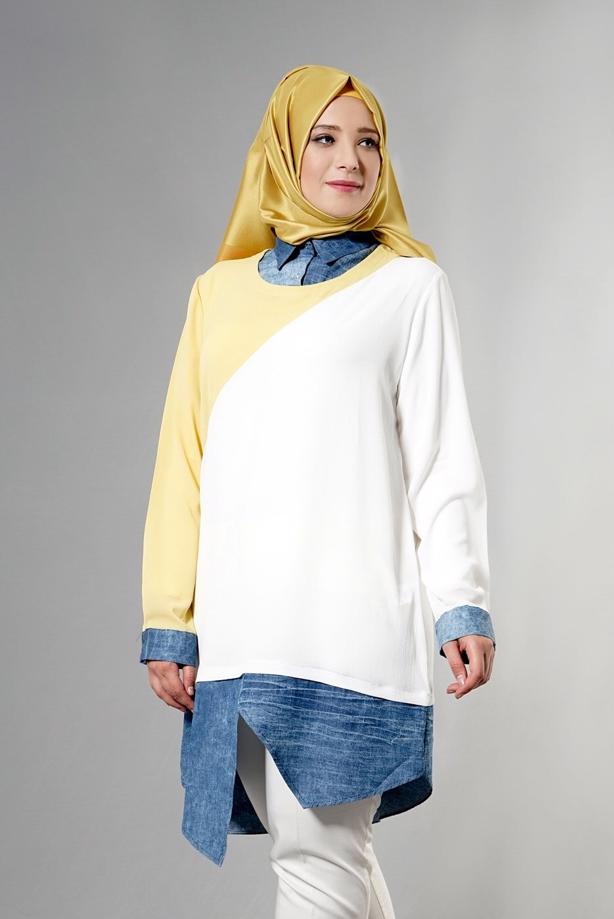 Vêtements hijab  T 3591 S-VUP Kot Detaylı Tunik - TRENDTESETTÜR