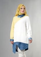 Hijab clothing CREAM T 3591 S-VUP Kot Detaylı Tunik