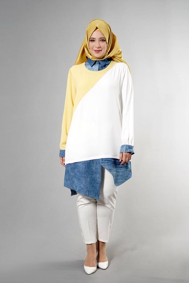 Vêtements hijab  T 3591 S-VUP Kot Detaylı Tunik - TRENDTESETTÜR