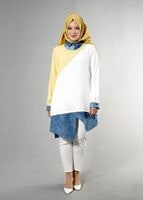 Hijab clothing CREAM T 3591 S-VUP Kot Detaylı Tunik