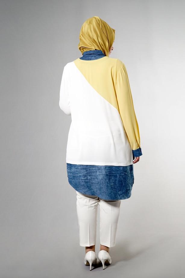 Vêtements hijab  T 3591 S-VUP Kot Detaylı Tunik - TRENDTESETTÜR