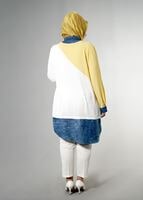 Hijab clothing CREAM T 3591 S-VUP Kot Detaylı Tunik