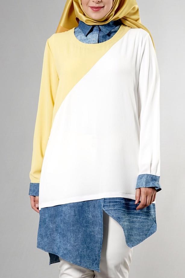 Vêtements hijab  T 3591 S-VUP Kot Detaylı Tunik - TRENDTESETTÜR