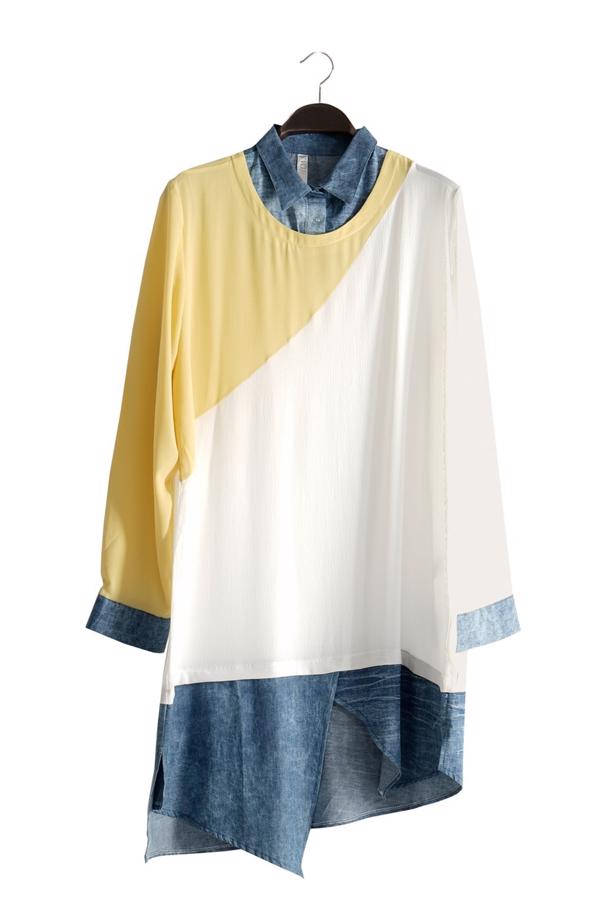 Vêtements hijab  T 3591 S-VUP Kot Detaylı Tunik - TRENDTESETTÜR