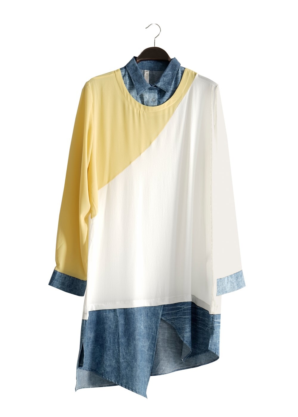 Hijab clothing CREAM T 3591 S-VUP Kot Detaylı Tunik