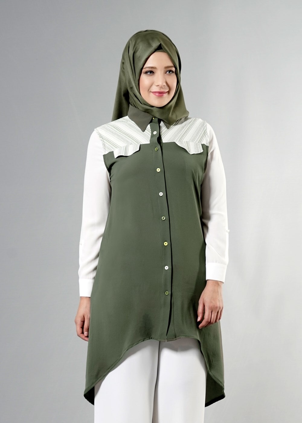 Hijab clothing KHAKI T 3745 S_VUP Erkek Yaka Yarımkol Yelek