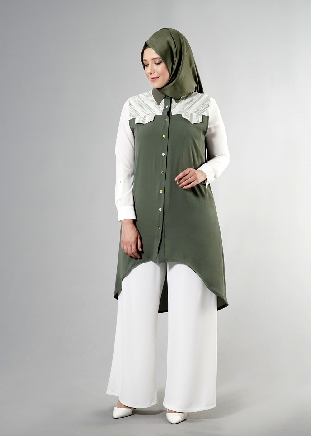 Hijab clothing KHAKI T 3745 S_VUP Erkek Yaka Yarımkol Yelek