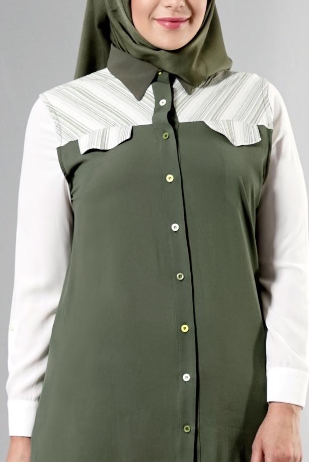 Vêtements hijab KAKI T 3745 S_VUP Erkek Yaka Yarımkol Yelek - TRENDTESETTÜR