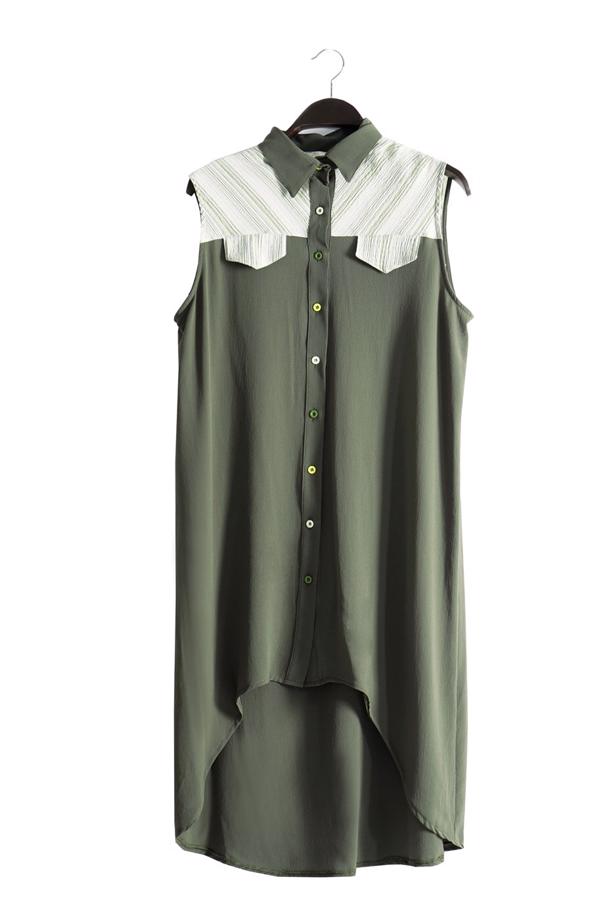 Vêtements hijab KAKI T 3745 S_VUP Erkek Yaka Yarımkol Yelek - TRENDTESETTÜR