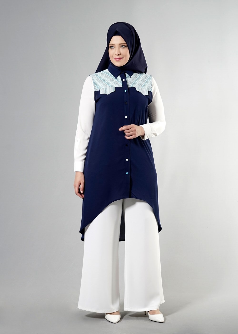 Hijab clothing NAVY BLUE T 3745 S_VUP Erkek Yaka Yarımkol Yelek
