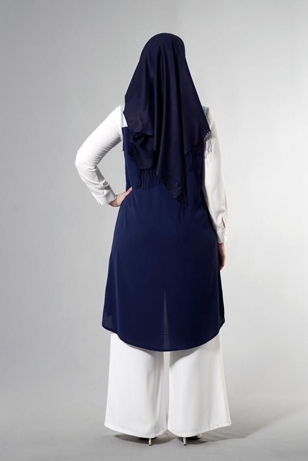 Vêtements hijab BLEU MARINE T 3745 S_VUP Erkek Yaka Yarımkol Yelek - TRENDTESETTÜR