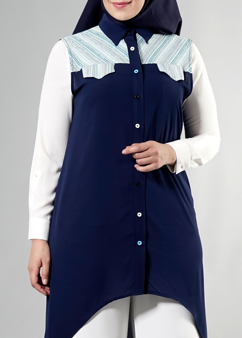 Hijab clothing NAVY BLUE T 3745 S_VUP Erkek Yaka Yarımkol Yelek