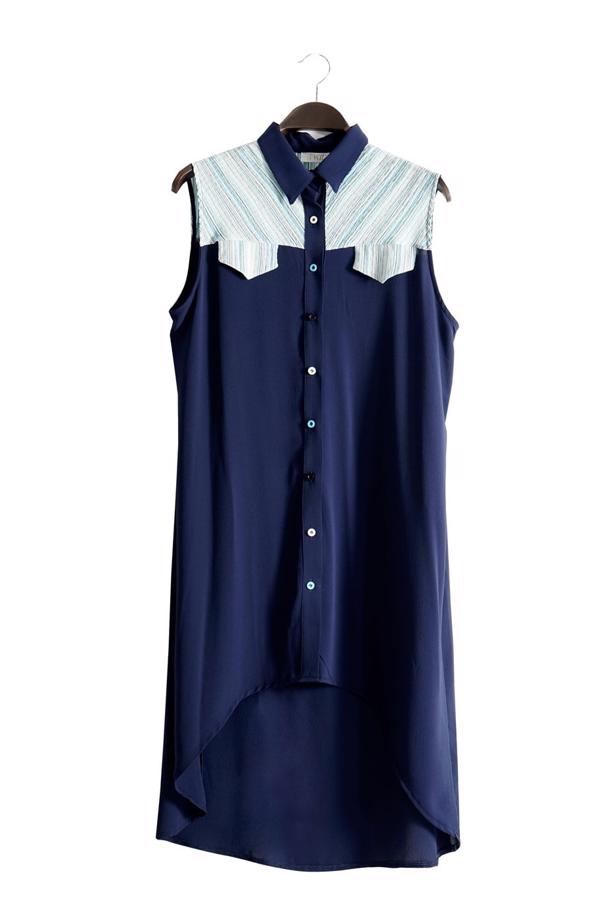 Vêtements hijab BLEU MARINE T 3745 S_VUP Erkek Yaka Yarımkol Yelek - TRENDTESETTÜR