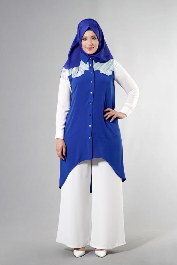 Vêtements hijab BLEU MARINE T 3745 S_VUP Erkek Yaka Yarımkol Yelek - TRENDTESETTÜR