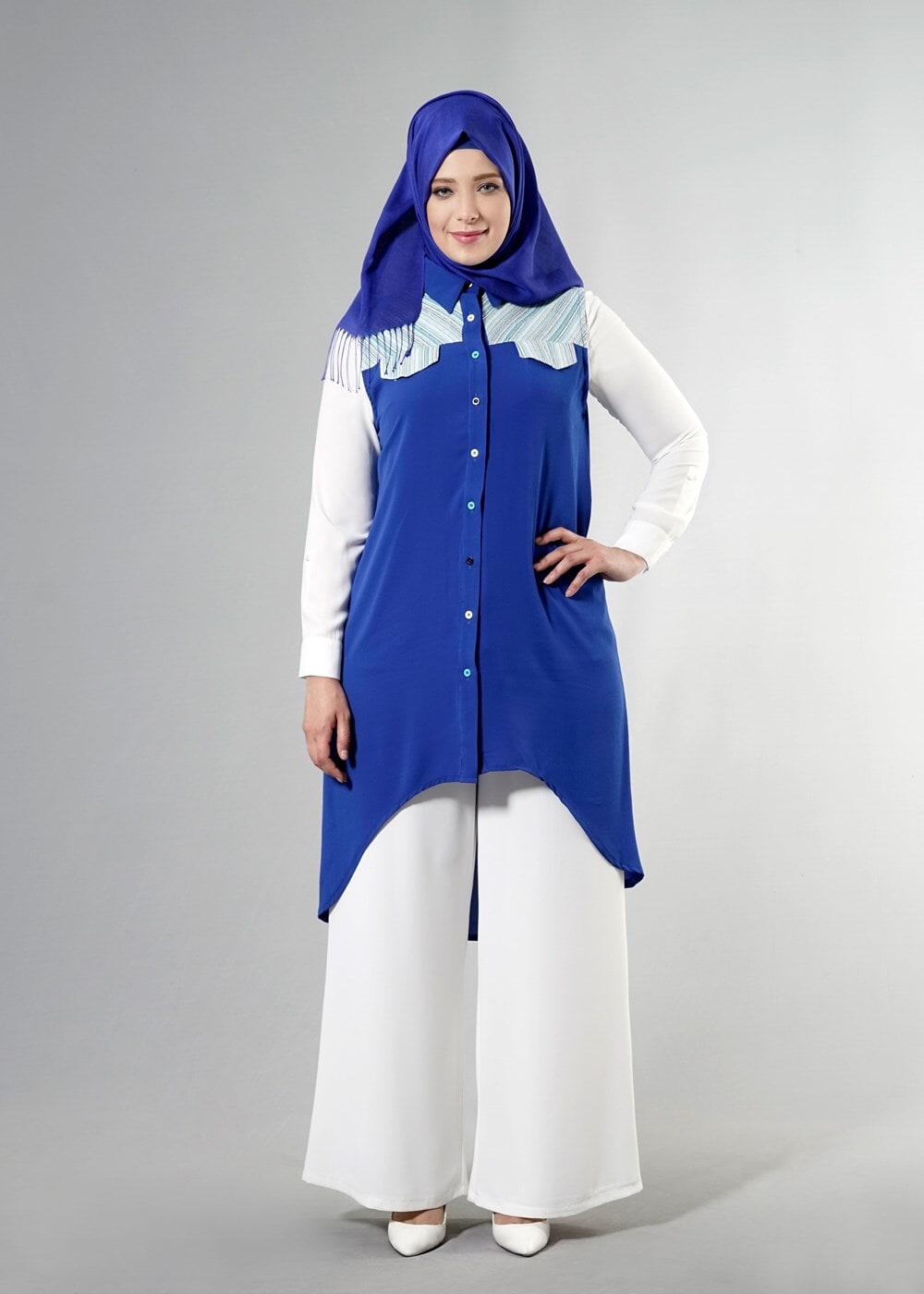 Vêtements hijab BLEU MARINE T 3745 S_VUP Erkek Yaka Yarımkol Yelek