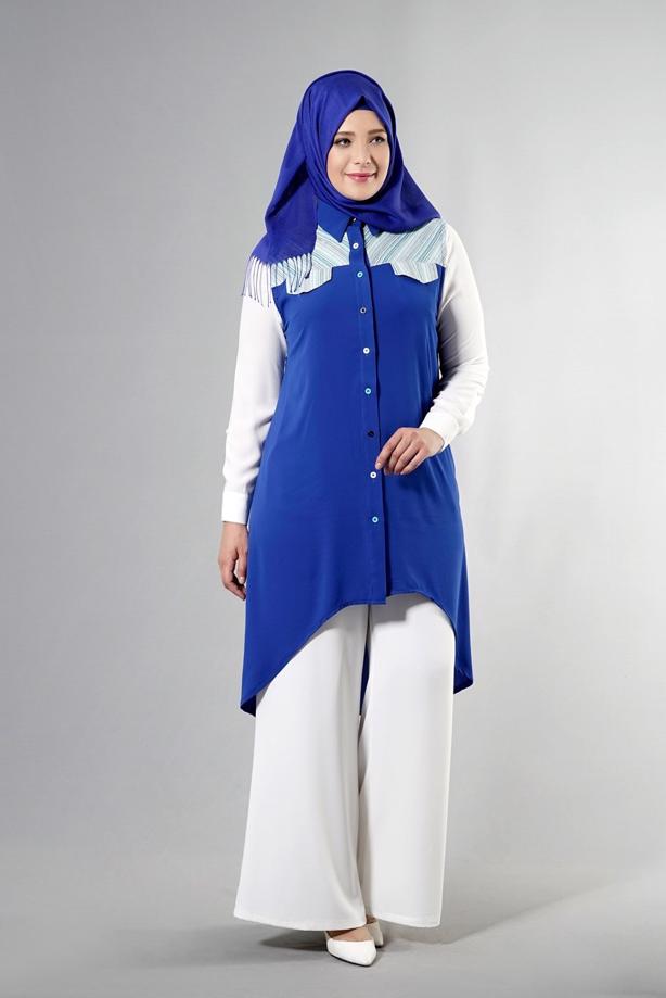 Vêtements hijab BLEU MARINE T 3745 S_VUP Erkek Yaka Yarımkol Yelek - TRENDTESETTÜR