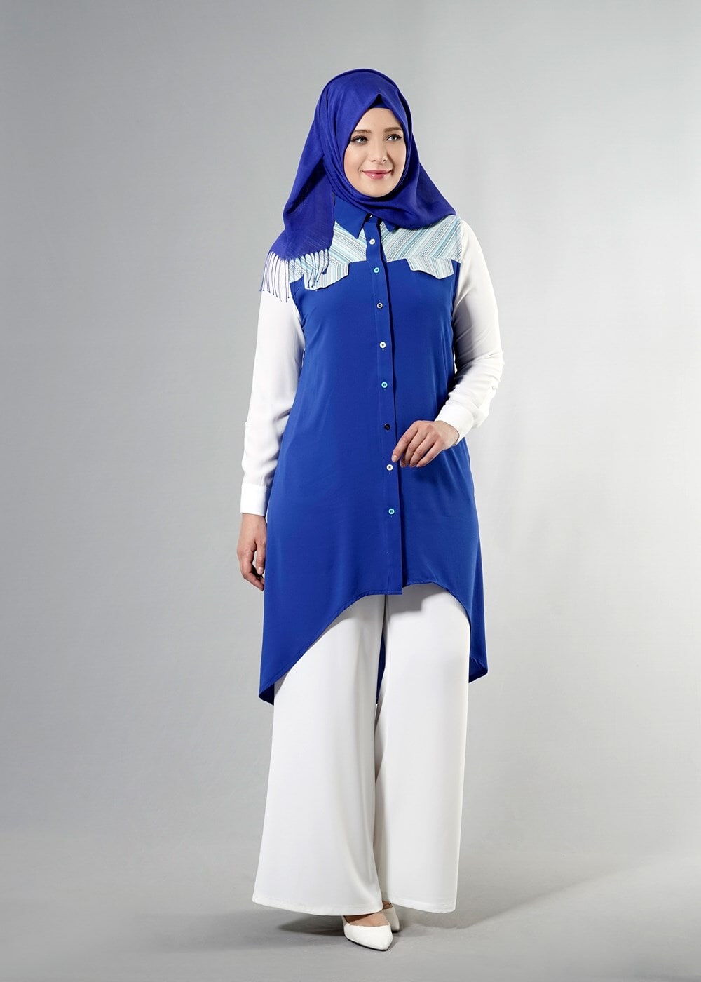 Vêtements hijab BLEU MARINE T 3745 S_VUP Erkek Yaka Yarımkol Yelek