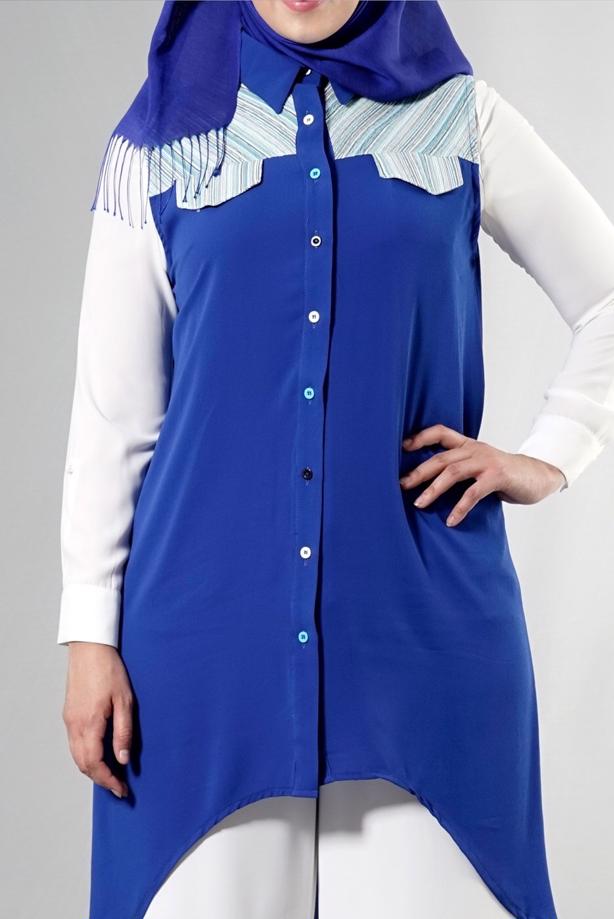 Vêtements hijab BLEU MARINE T 3745 S_VUP Erkek Yaka Yarımkol Yelek - TRENDTESETTÜR