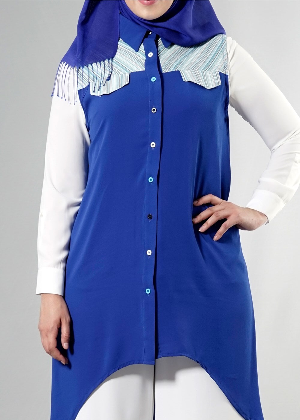 Vêtements hijab BLEU MARINE T 3745 S_VUP Erkek Yaka Yarımkol Yelek