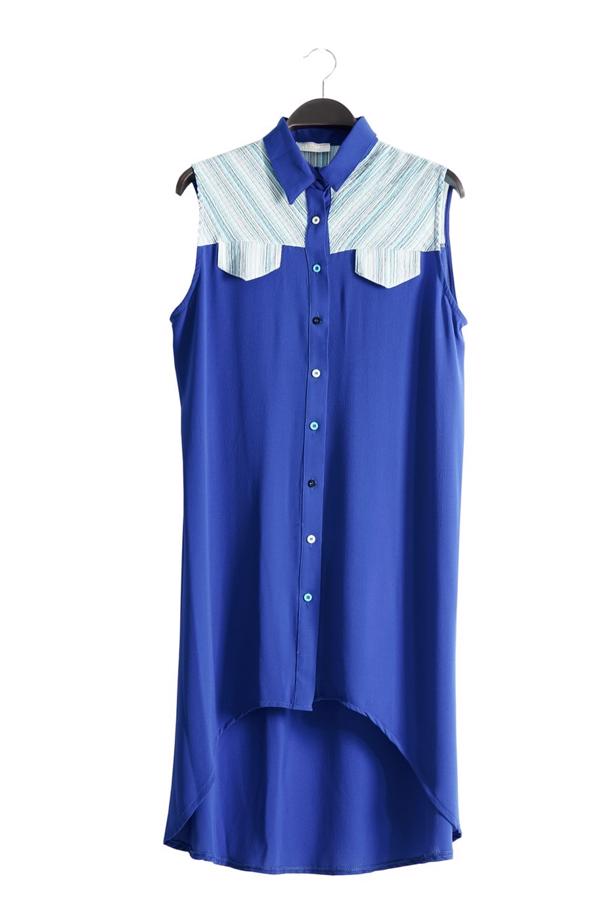 Vêtements hijab BLEU MARINE T 3745 S_VUP Erkek Yaka Yarımkol Yelek - TRENDTESETTÜR