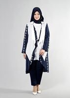 Tesettür giyim KREM T 3782  S_VUP Etnik Desenli Asimetrik Kesim Tunik