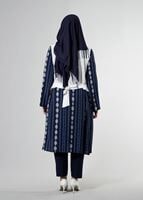 Tesettür giyim KREM T 3782  S_VUP Etnik Desenli Asimetrik Kesim Tunik