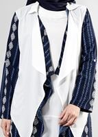 Tesettür giyim KREM T 3782  S_VUP Etnik Desenli Asimetrik Kesim Tunik