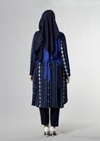 Tesettür giyim LACİVERT T 3782  S_VUP Etnik Desenli Asimetrik Kesim Tunik