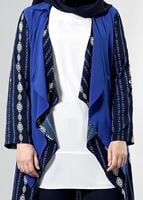 Tesettür giyim LACİVERT T 3782  S_VUP Etnik Desenli Asimetrik Kesim Tunik