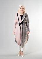 Hijab clothing POWDER T 3790 S_VUP  Etnik Desenli Kuşaklı Ceket