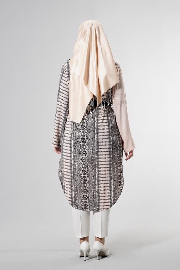 Vêtements hijab POUDRE T 3790 S_VUP  Etnik Desenli Kuşaklı Ceket - TRENDTESETTÜR