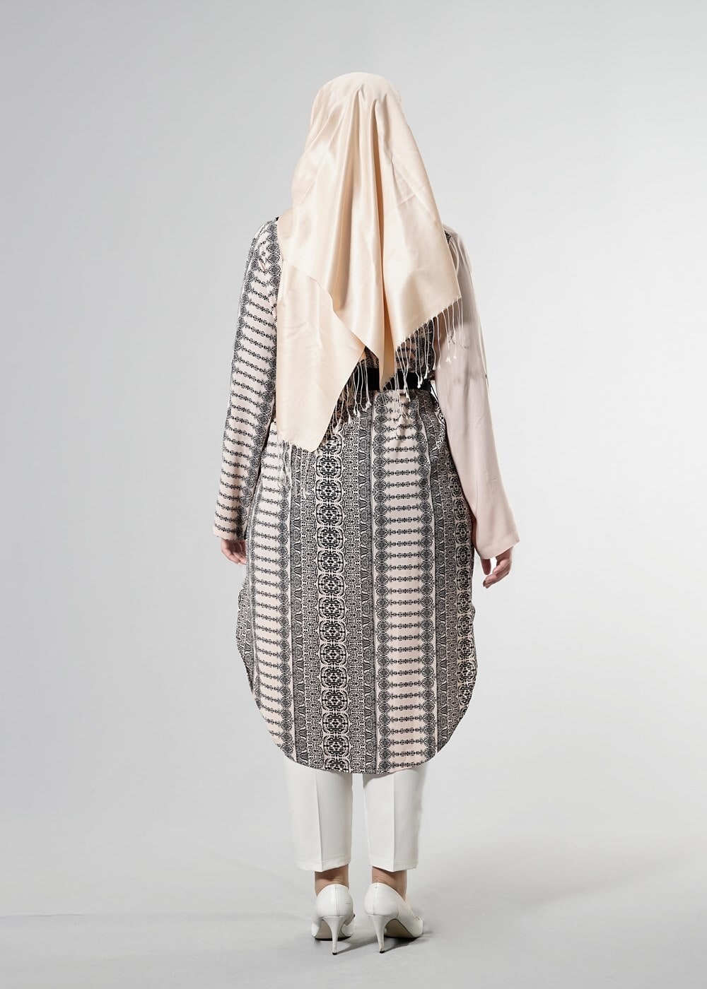 Vêtements hijab POUDRE T 3790 S_VUP  Etnik Desenli Kuşaklı Ceket