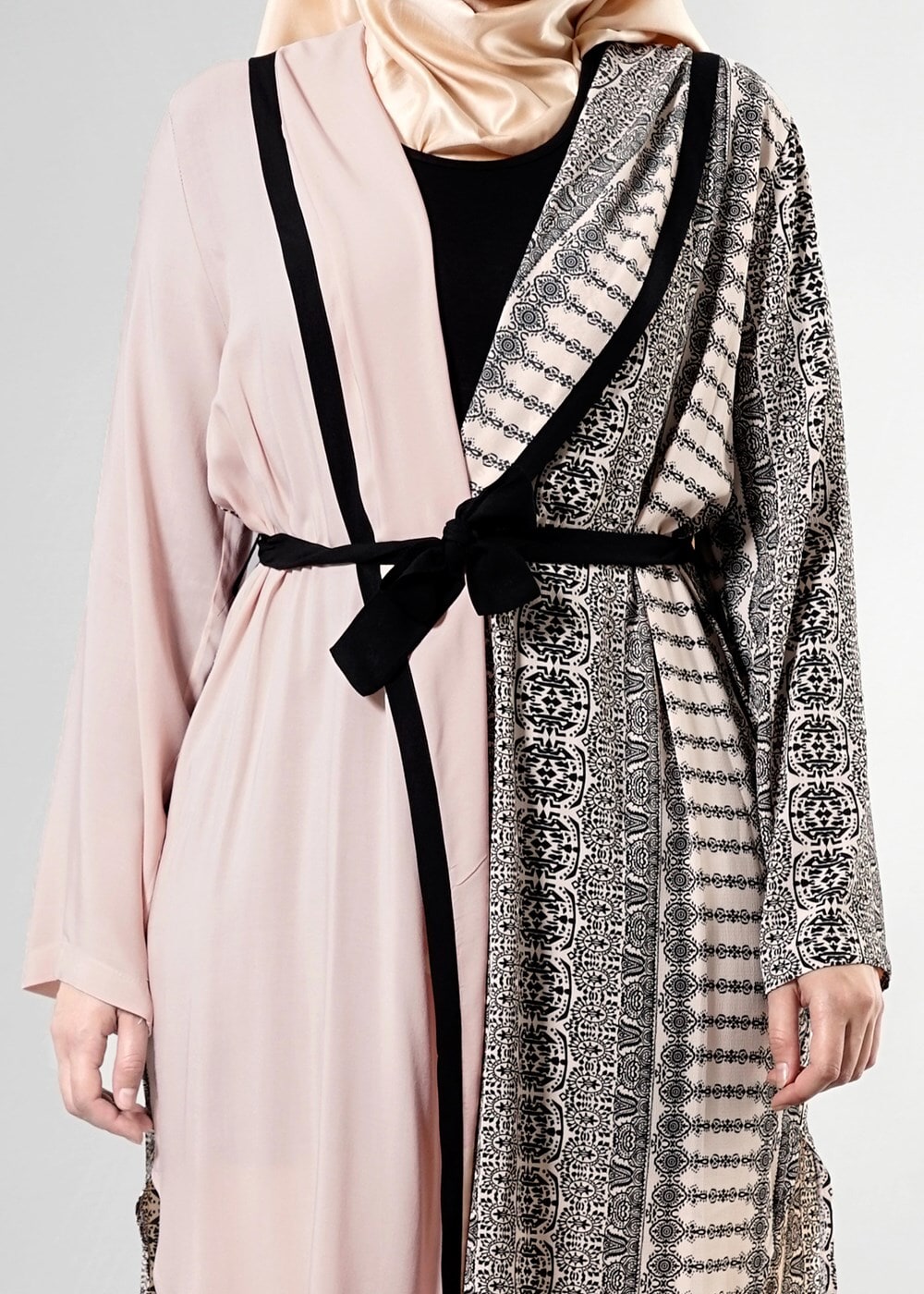 Hijab clothing POWDER T 3790 S_VUP  Etnik Desenli Kuşaklı Ceket