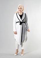 Vêtements hijab CRÈME T 3790 S_VUP  Etnik Desenli Kuşaklı Ceket