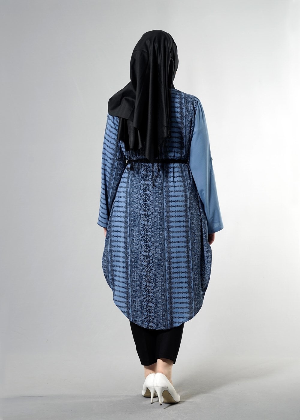 Hijab clothing NAVY BLUE T 3790 S_VUP  Etnik Desenli Kuşaklı Ceket