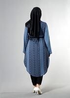 Hijab clothing NAVY BLUE T 3790 S_VUP  Etnik Desenli Kuşaklı Ceket