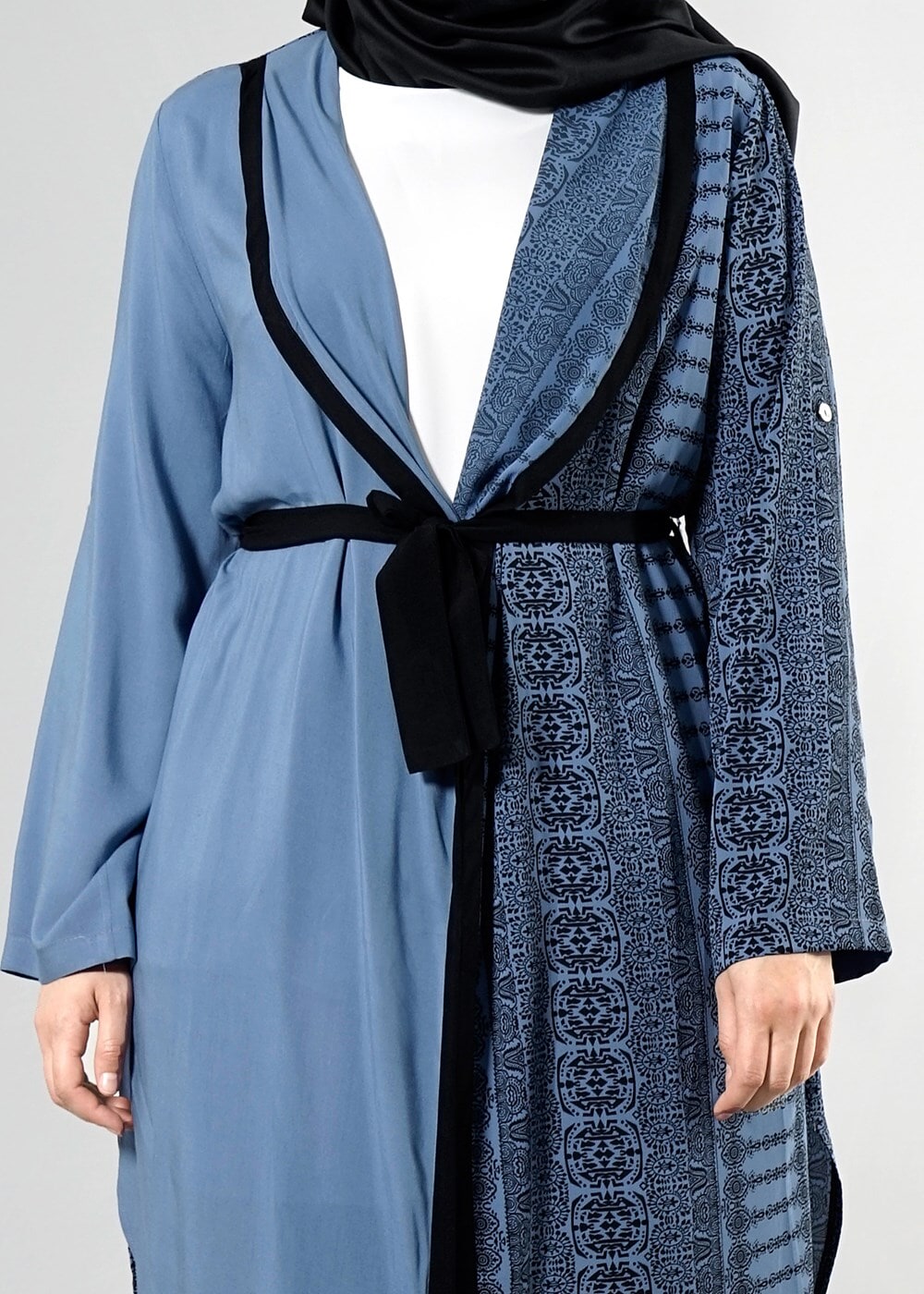 Hijab clothing NAVY BLUE T 3790 S_VUP  Etnik Desenli Kuşaklı Ceket