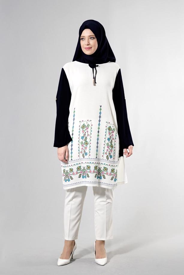 Vêtements hijab  T 3801 S-VUP Desenli Renkli Tunik - TRENDTESETTÜR