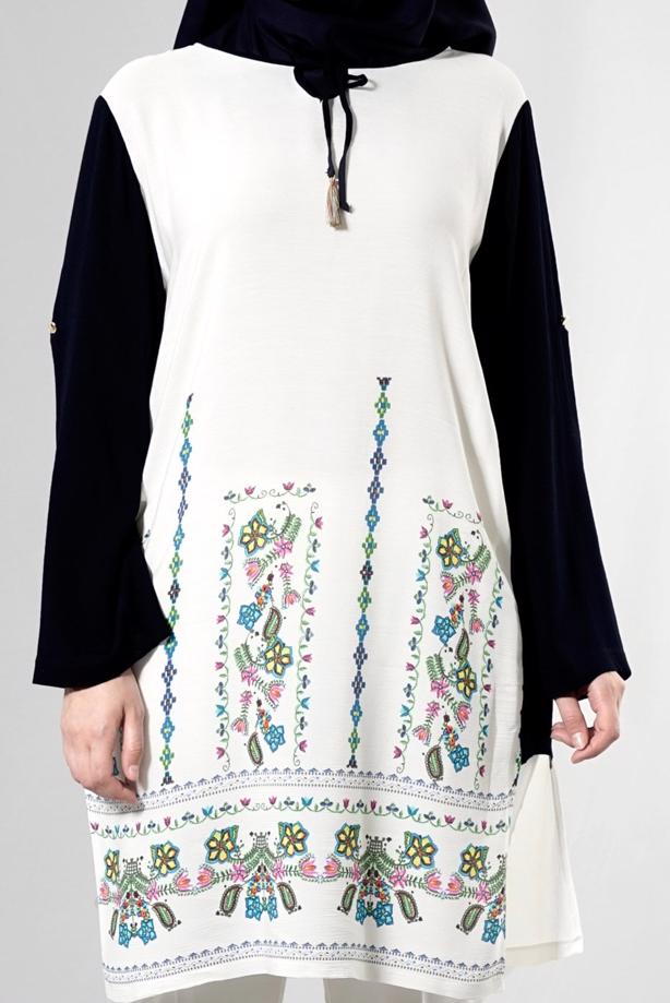 Vêtements hijab  T 3801 S-VUP Desenli Renkli Tunik - TRENDTESETTÜR