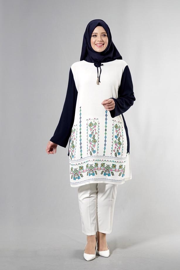 Vêtements hijab  T 3801 S-VUP Desenli Renkli Tunik - TRENDTESETTÜR