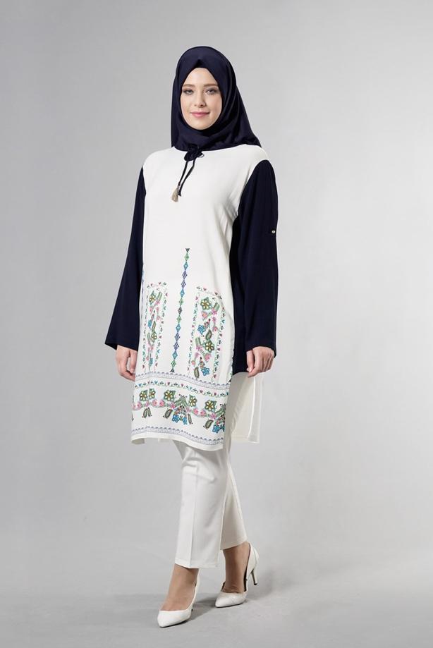 Vêtements hijab  T 3801 S-VUP Desenli Renkli Tunik - TRENDTESETTÜR