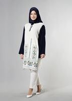 Hijab clothing NAVY BLUE T 3801 S-VUP Desenli Renkli Tunik