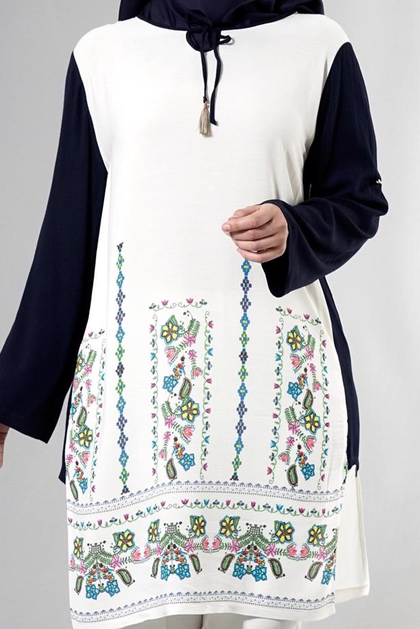 Vêtements hijab  T 3801 S-VUP Desenli Renkli Tunik - TRENDTESETTÜR