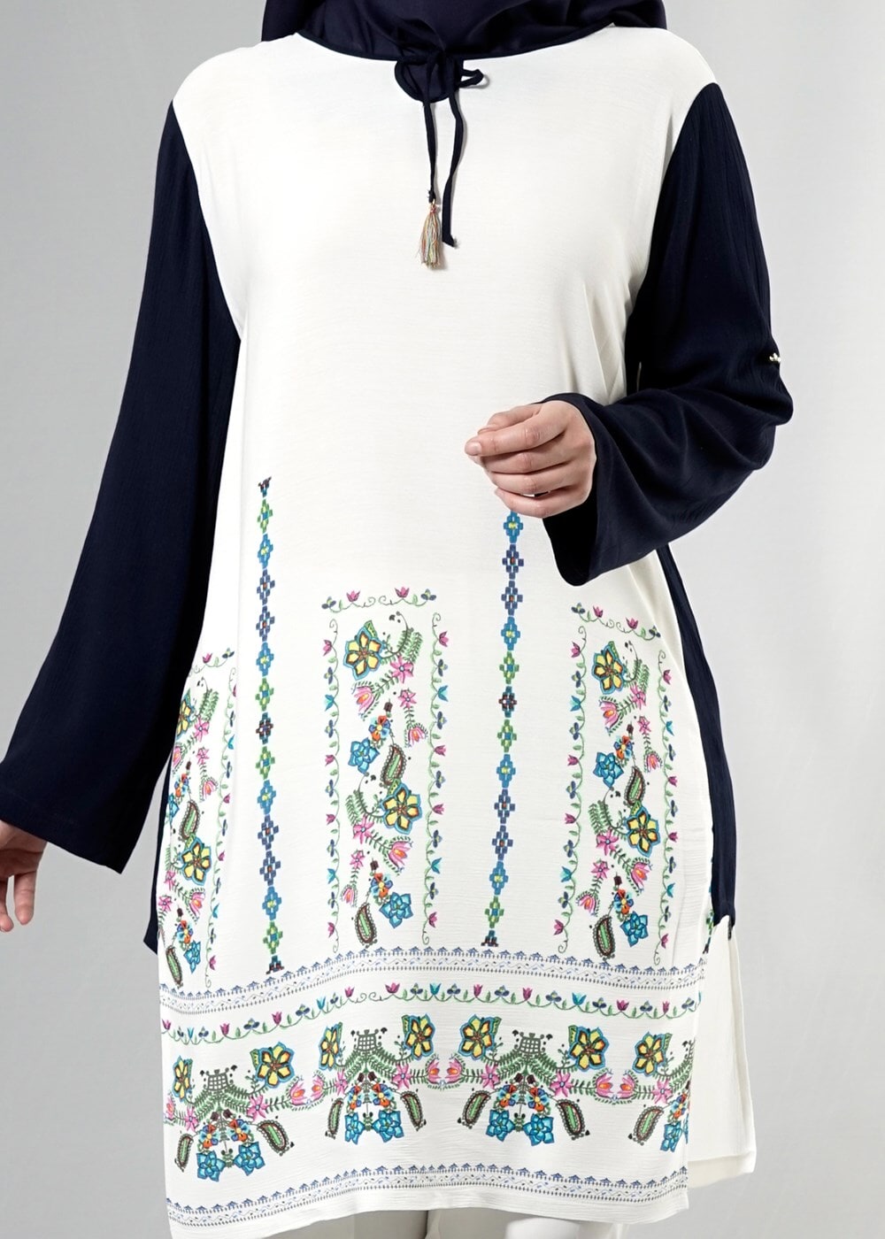 Vêtements hijab BLEU MARINE T 3801 S-VUP Desenli Renkli Tunik