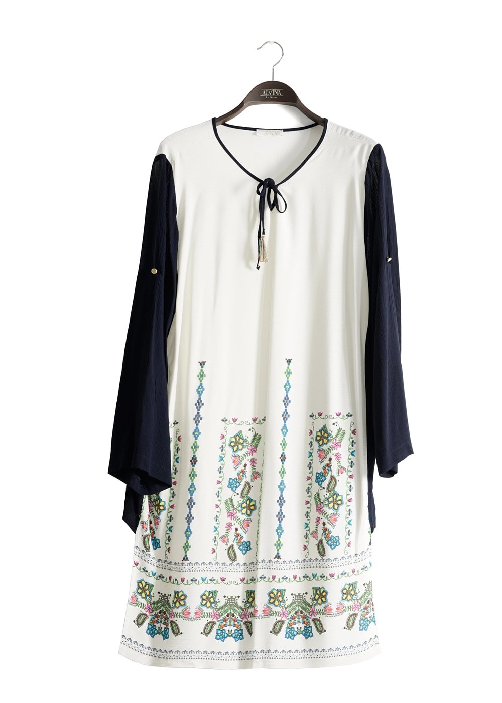 Vêtements hijab BLEU MARINE T 3801 S-VUP Desenli Renkli Tunik