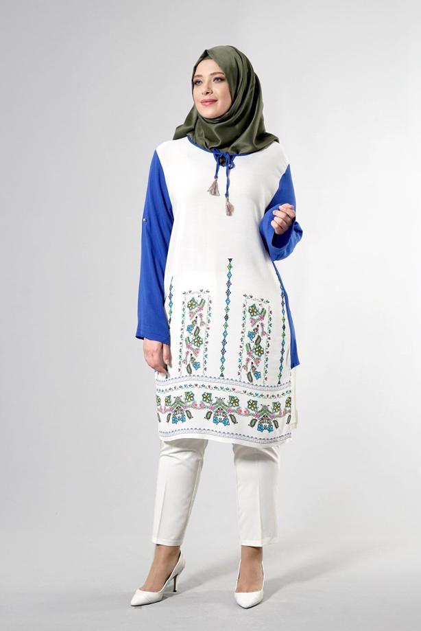 Vêtements hijab  T 3801 S-VUP Desenli Renkli Tunik - TRENDTESETTÜR