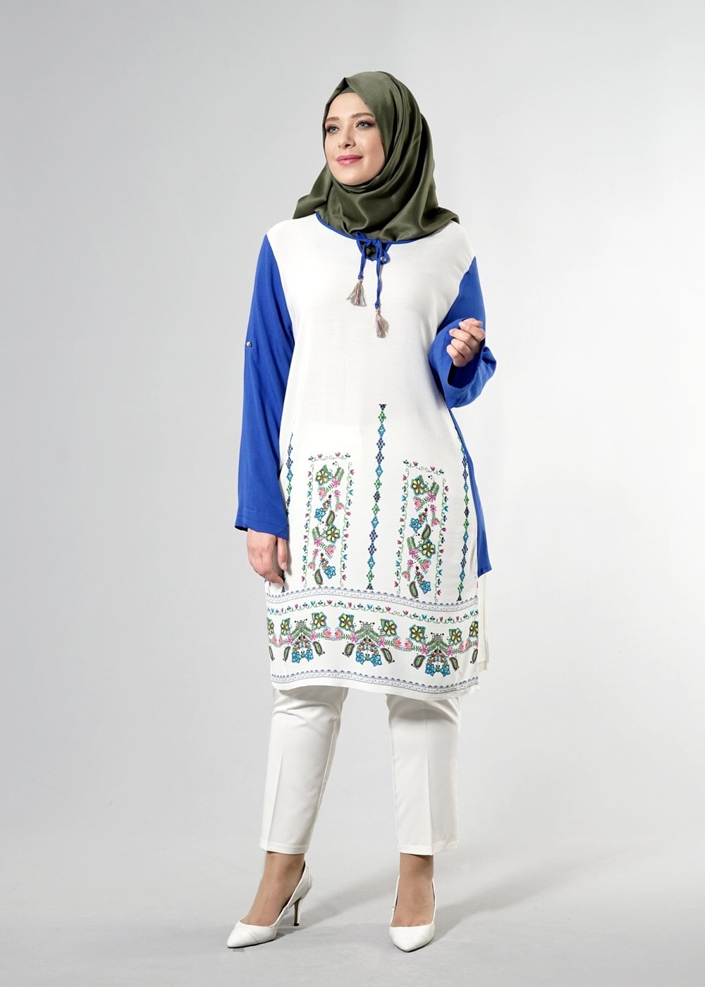 Vêtements hijab BLEU MARINE T 3801 S-VUP Desenli Renkli Tunik