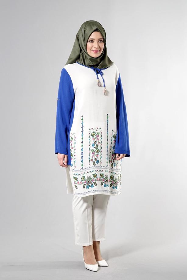 Vêtements hijab  T 3801 S-VUP Desenli Renkli Tunik - TRENDTESETTÜR